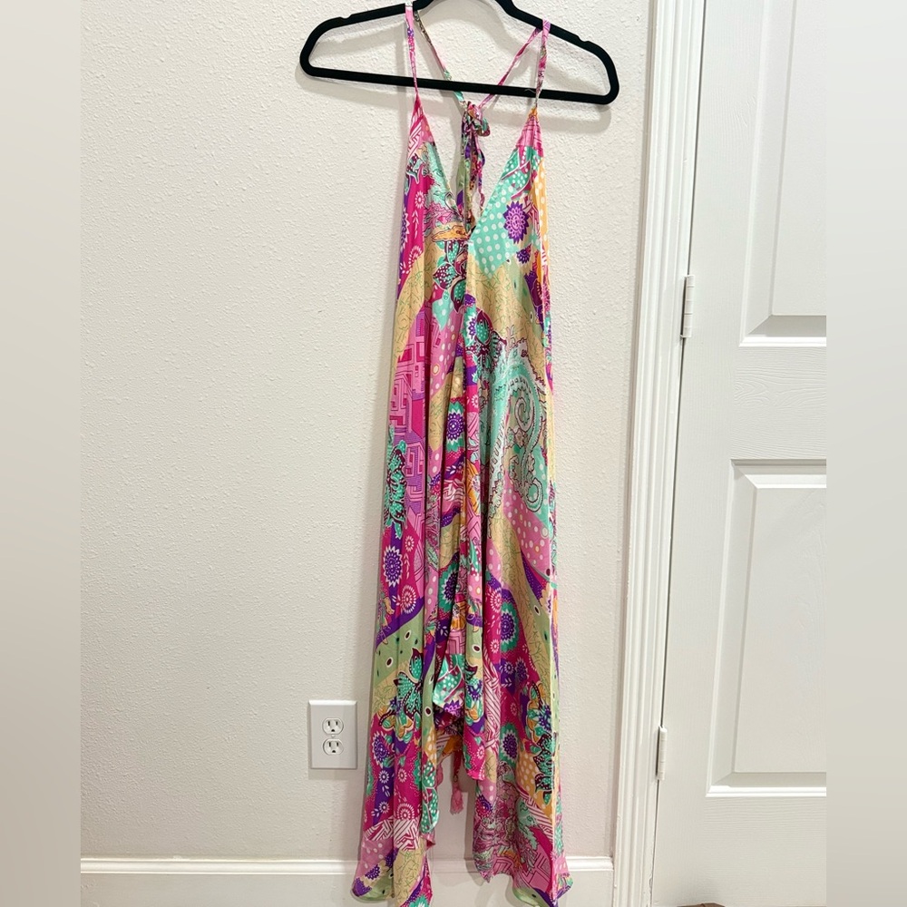 Artisan Crafts Silk colorful dress boho coverup L/XL